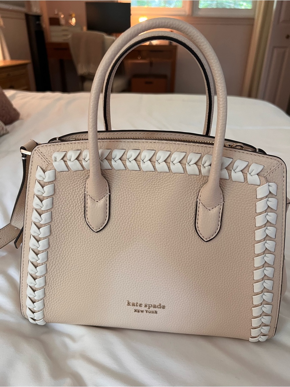kate spade Blush Beige Satchel with White Braided Trim
